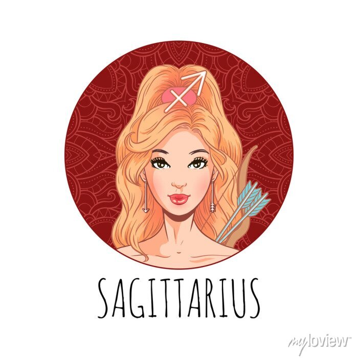 Sagittarius Zodiac Sign Artwork Beautiful Girl Face Horoscope Symbol Star Sign Vector Illustration 700 188319096